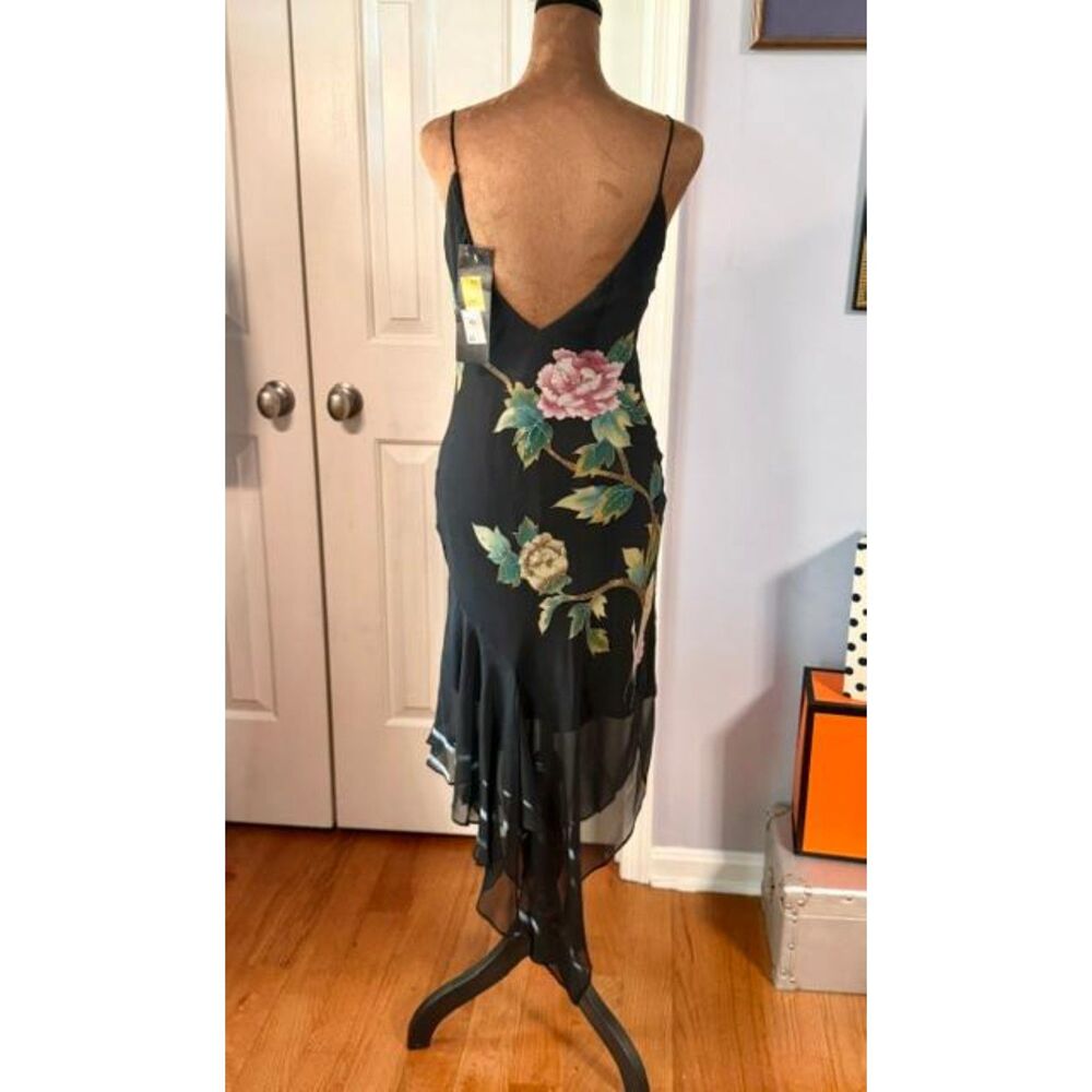 NWT Vintage Sue Wong Size 4 Black Silk Floral Beaded High-Low Dress Y2K - Picture 6 of 13